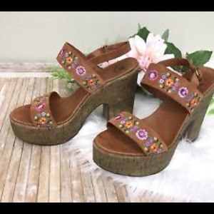 Lucky brand floral cork platform heels
